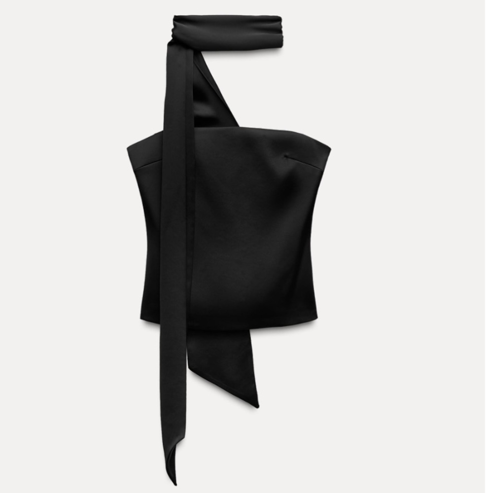 Zara Black Satin Foulard Top